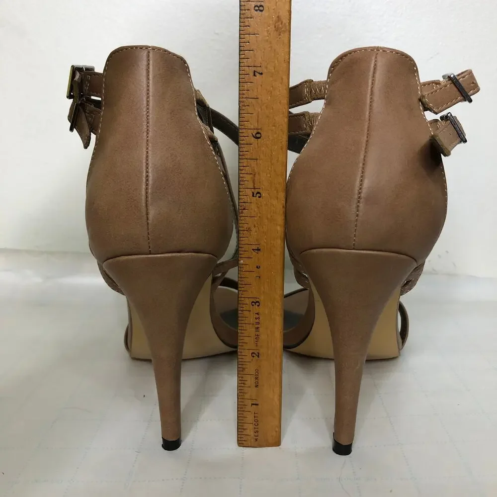 Nordstrom Michael Antonio Strappy Crossover Stiletto Heel Sandal Tan Taupe 9
